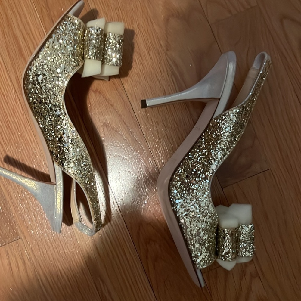 Kate Spade CHARM gold glitter peep toe, Sz 8.5 - Picture 3 of 3